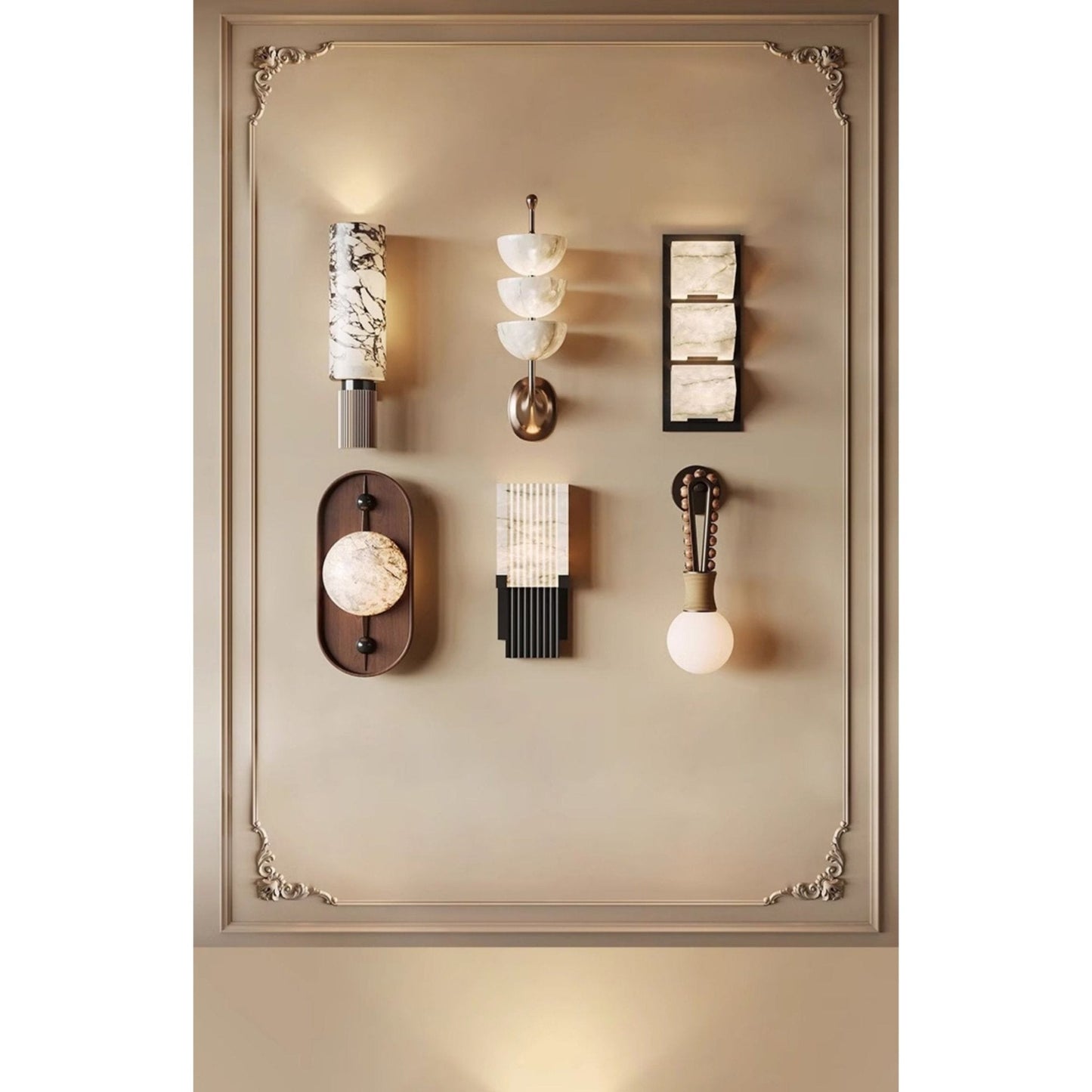 Bezel Wall Lamp | Alabaster & Metal | Walnut Color