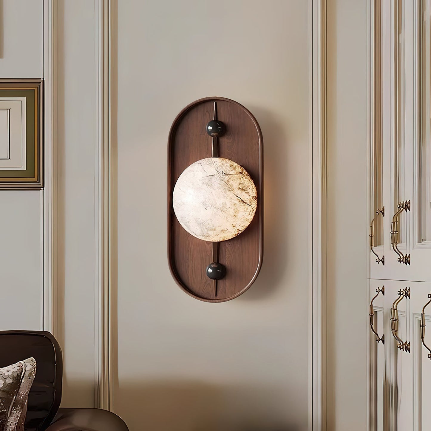 Bezel Wall Lamp | Alabaster & Metal | Walnut Color
