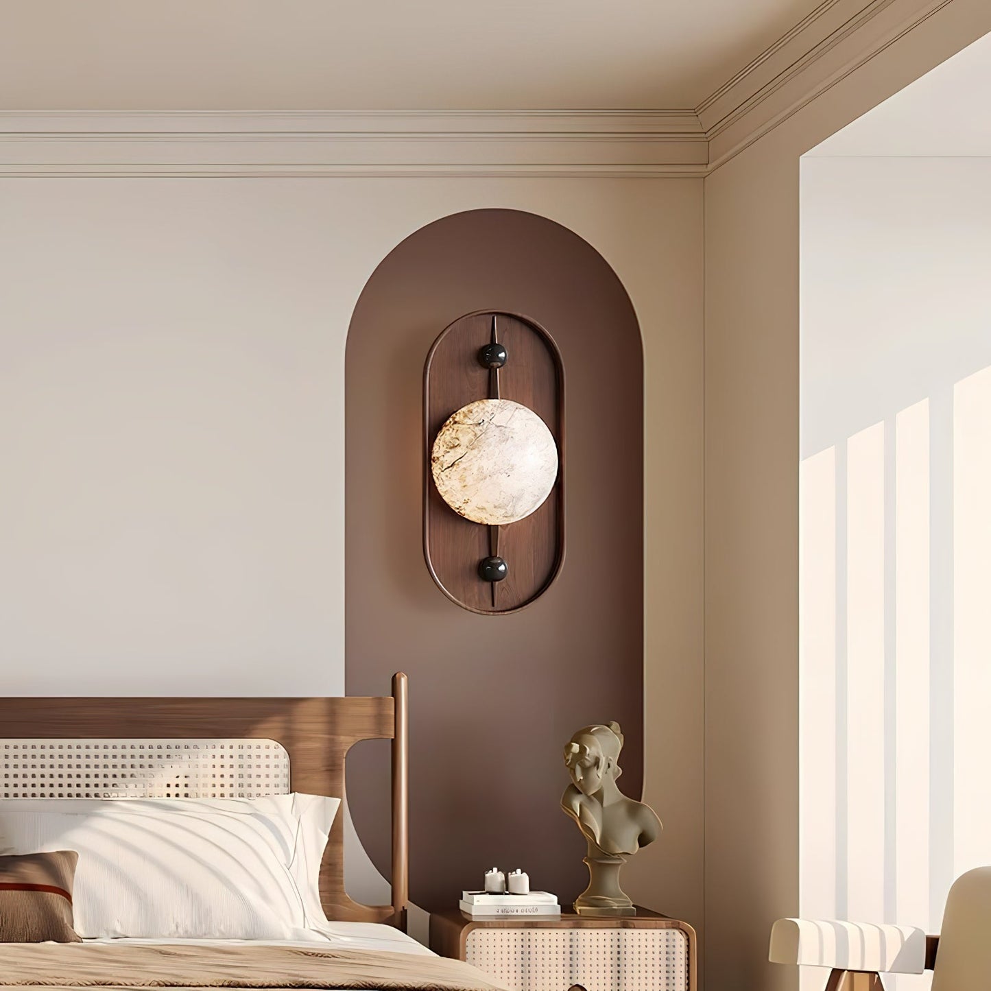 Bezel Wall Lamp | Alabaster & Metal | Walnut Color