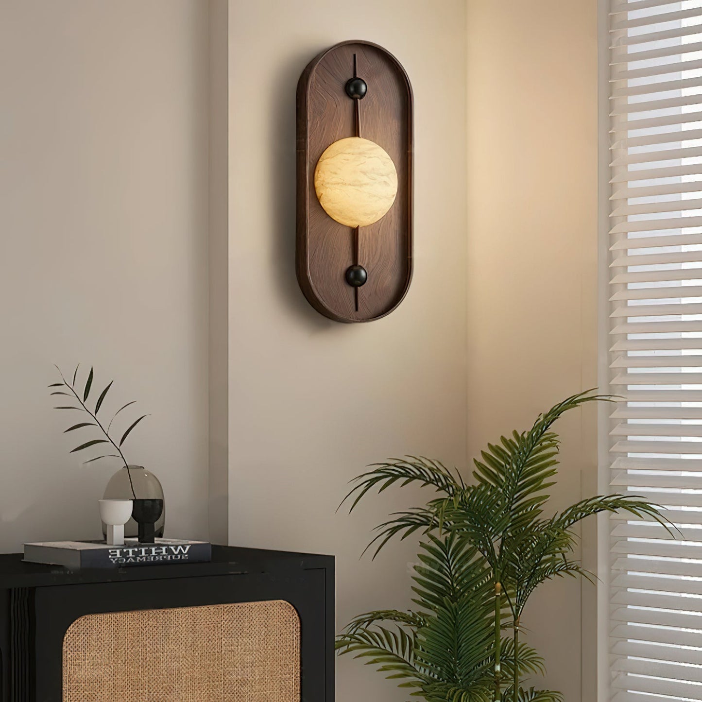 Bezel Wall Lamp | Alabaster & Metal | Walnut Color