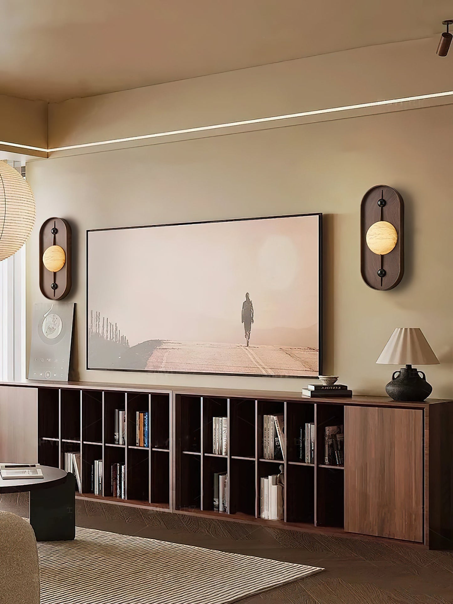 Bezel Wall Lamp | Alabaster & Metal | Walnut Color