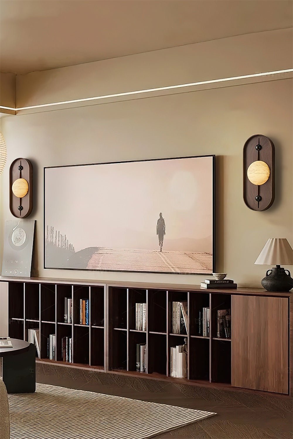 Bezel Wall Lamp | Alabaster & Metal | Walnut Color