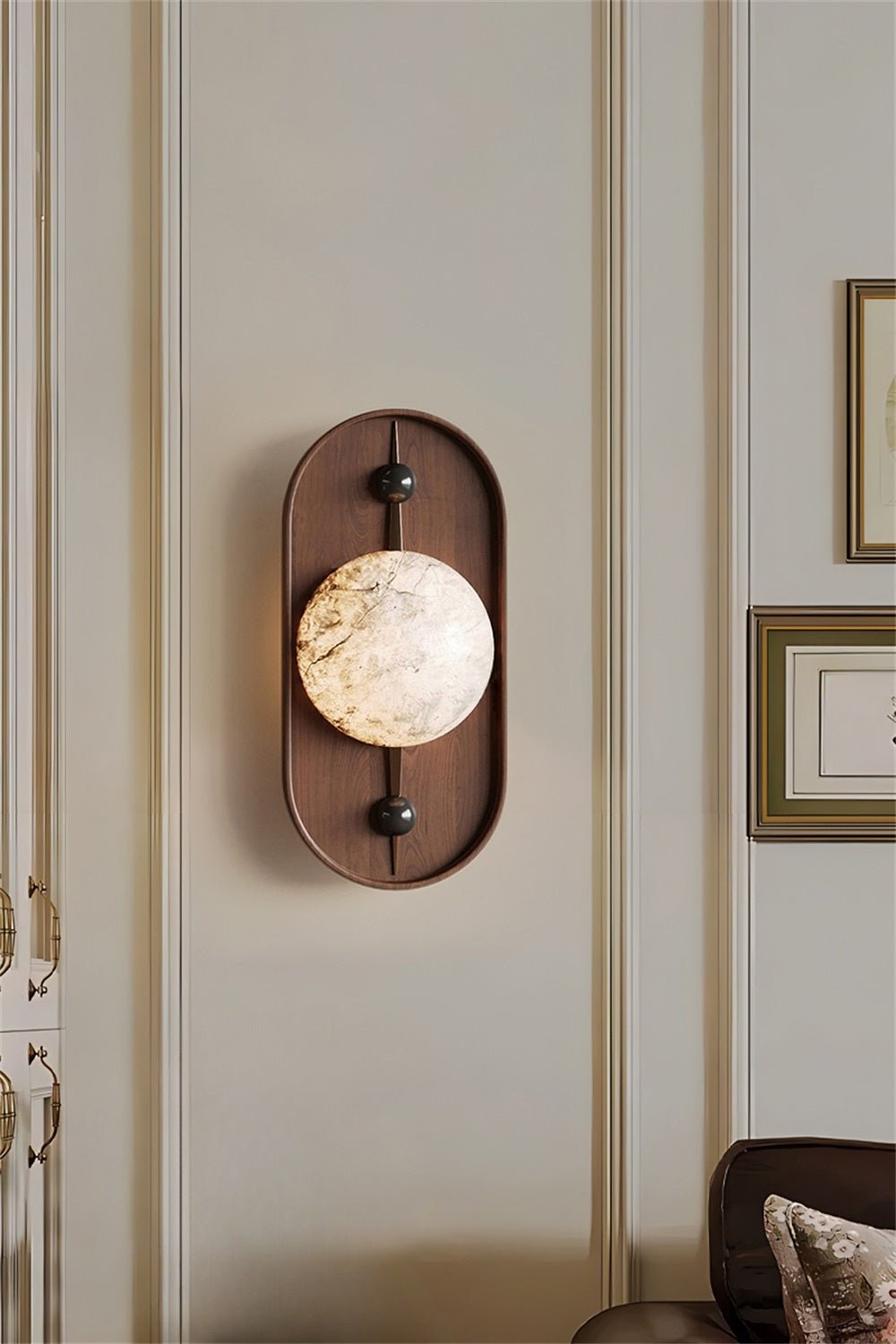 Bezel Wall Lamp | Alabaster & Metal | Walnut Color