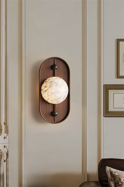 Bezel Wall Lamp | Alabaster & Metal | Walnut Color