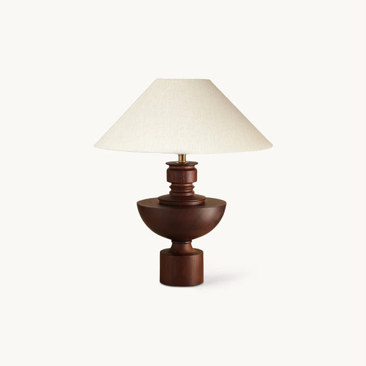 Bhaskara Table Lamp | Solid Wood Base & Fabric Shade | Walnut & White