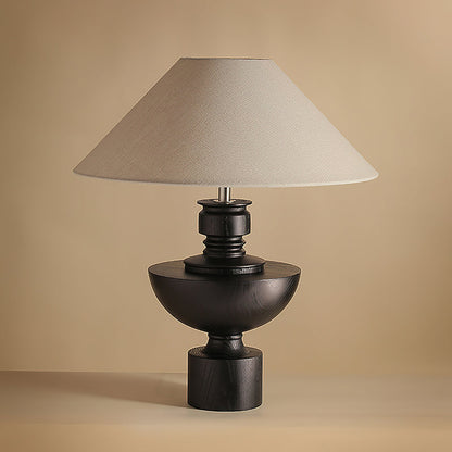 Bhaskara Table Lamp | Solid Wood Base & Fabric Shade | Walnut & White