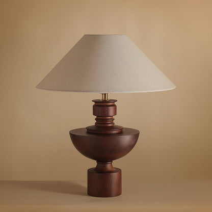 Bhaskara Table Lamp | Solid Wood Base & Fabric Shade | Walnut & White