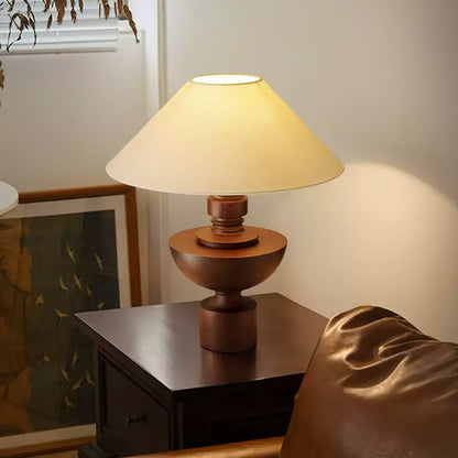 Bhaskara Table Lamp | Solid Wood Base & Fabric Shade | Walnut & White