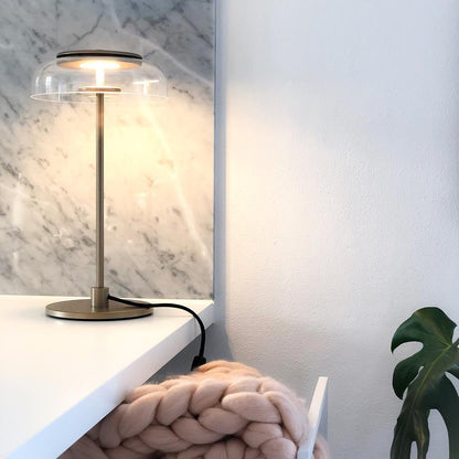 Solara Table Lamp | Brass & Glass | Clear or Grey Shade