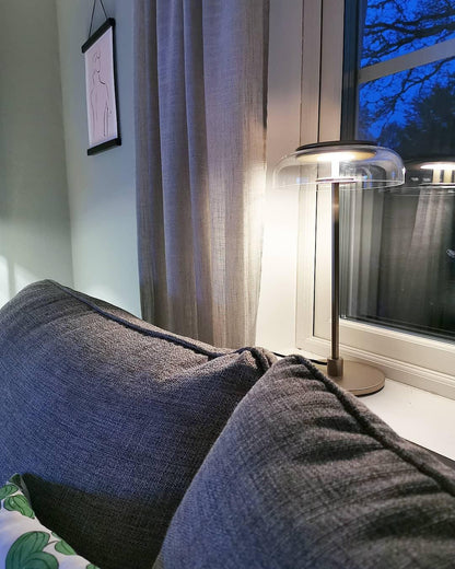 Solara Table Lamp | Brass & Glass | Clear or Grey Shade