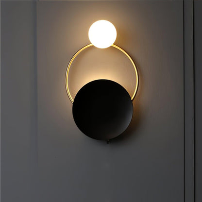 Black Circular Wall Lamp | Metal & Glass | Gold & Black