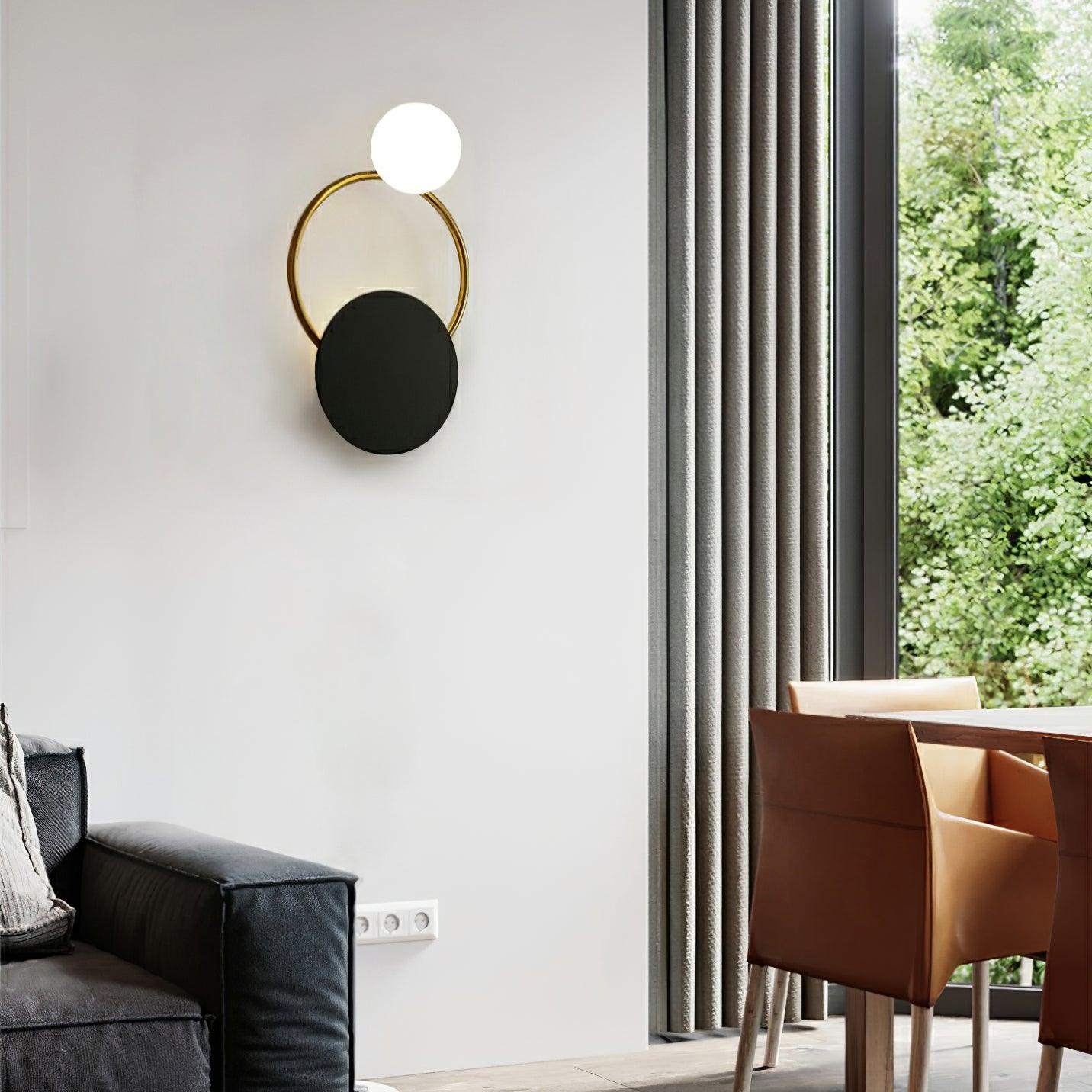 Black Circular Wall Lamp | Metal & Glass | Gold & Black