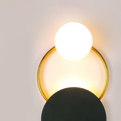 Black Circular Wall Lamp | Metal & Glass | Gold & Black
