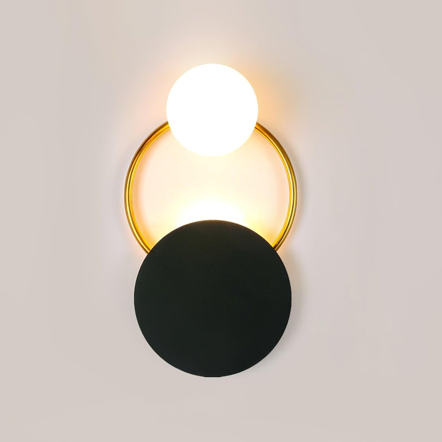 Black Circular Wall Lamp | Metal & Glass | Gold & Black