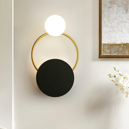 Black Circular Wall Lamp | Metal & Glass | Gold & Black