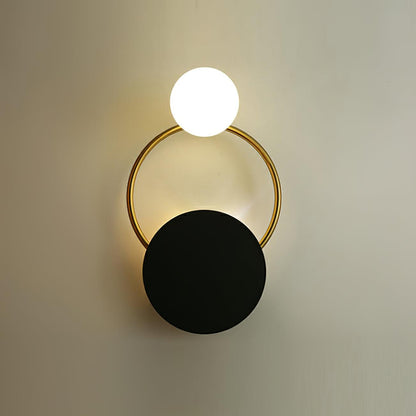 Black Circular Wall Lamp | Metal & Glass | Gold & Black