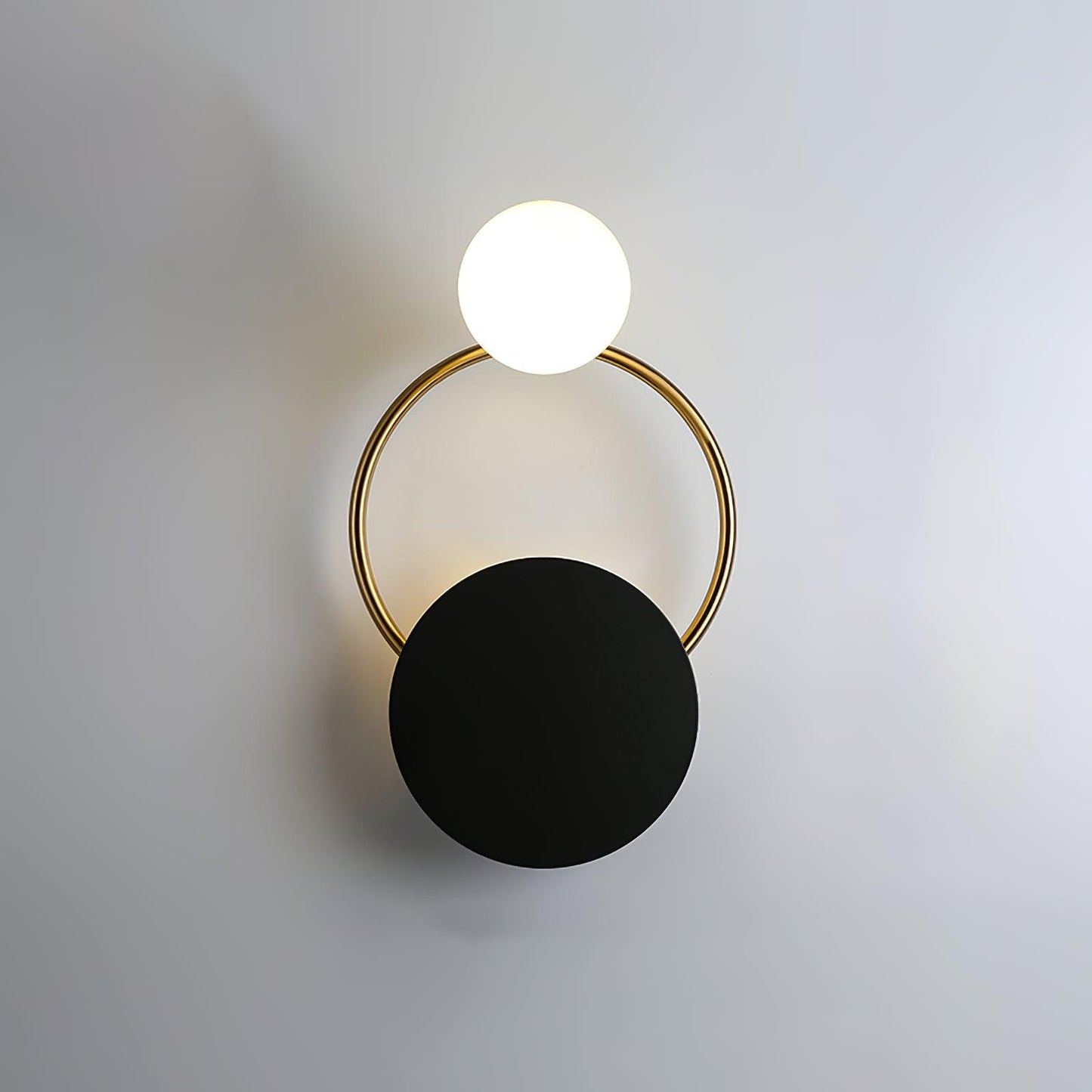 Black Circular Wall Lamp | Metal & Glass | Gold & Black