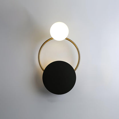 Black Circular Wall Lamp | Metal & Glass | Gold & Black