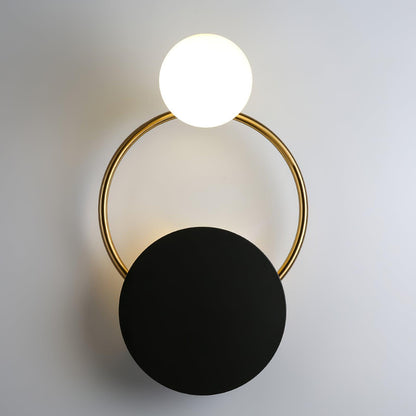 Black Circular Wall Lamp | Metal & Glass | Gold & Black