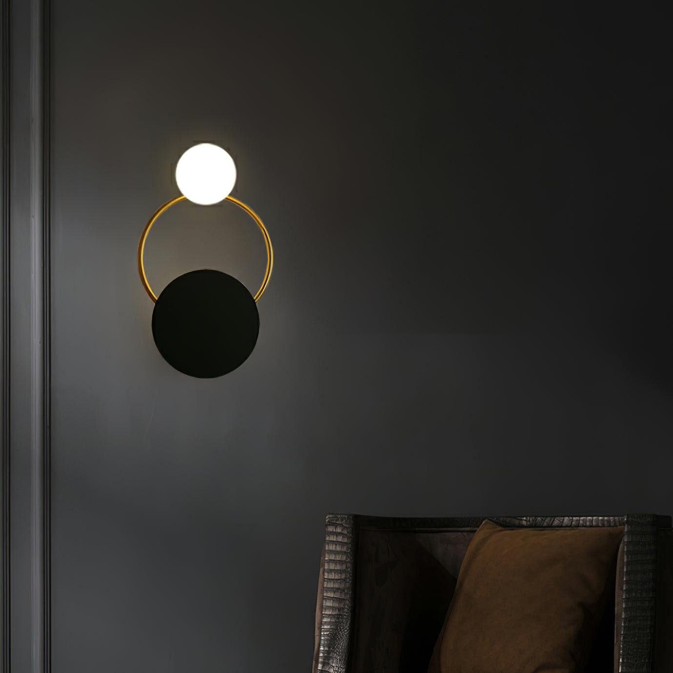 Black Circular Wall Lamp | Metal & Glass | Gold & Black