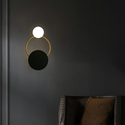 Black Circular Wall Lamp | Metal & Glass | Gold & Black