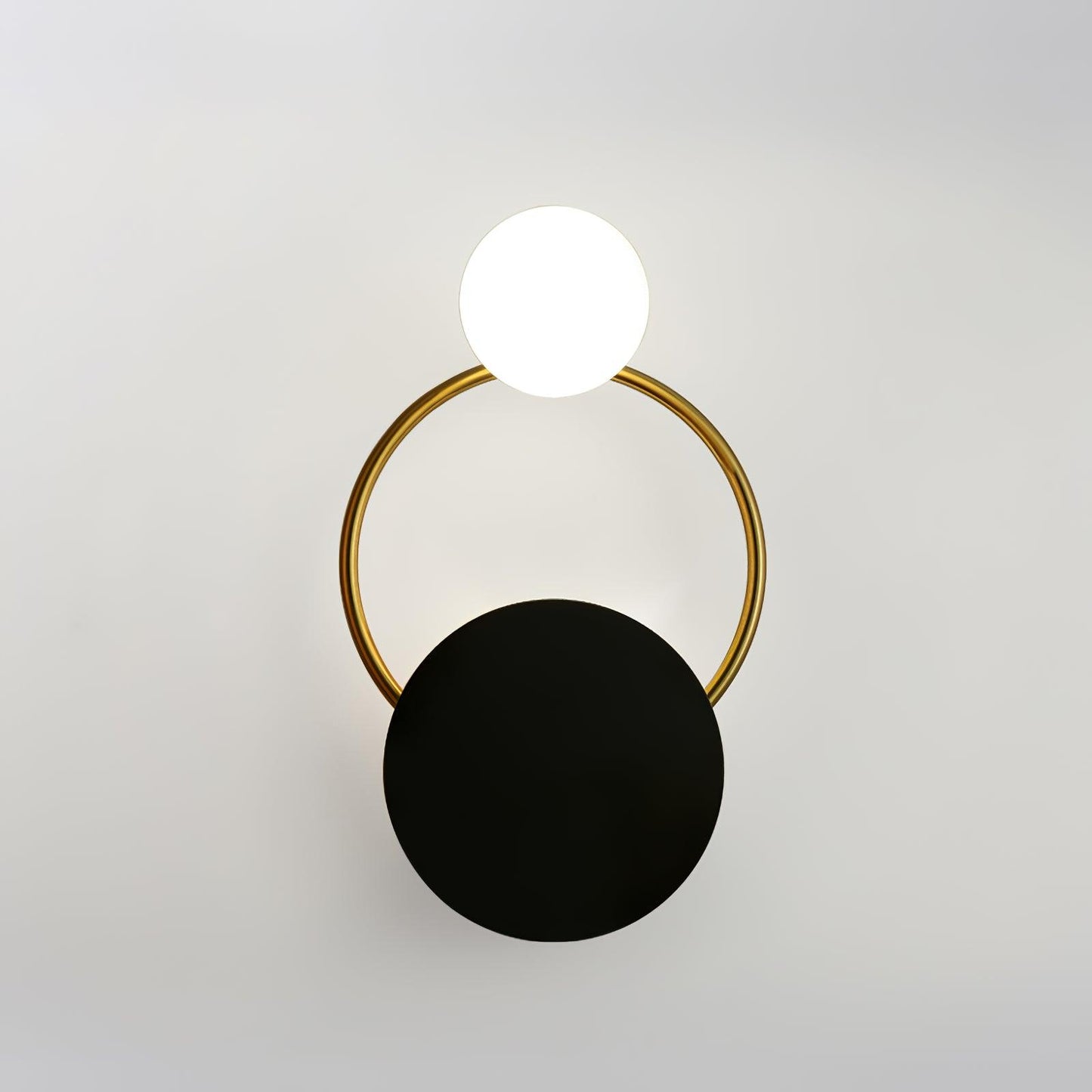 Black Circular Wall Lamp | Metal & Glass | Gold & Black