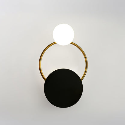 Black Circular Wall Lamp | Metal & Glass | Gold & Black