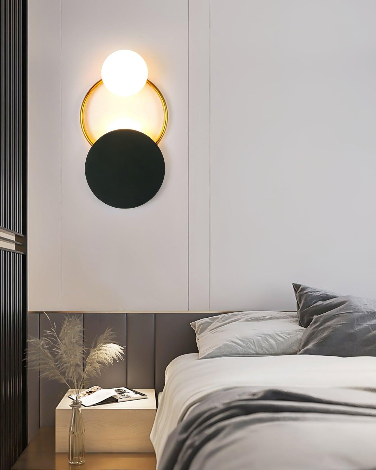 Black Circular Wall Lamp | Metal & Glass | Gold & Black