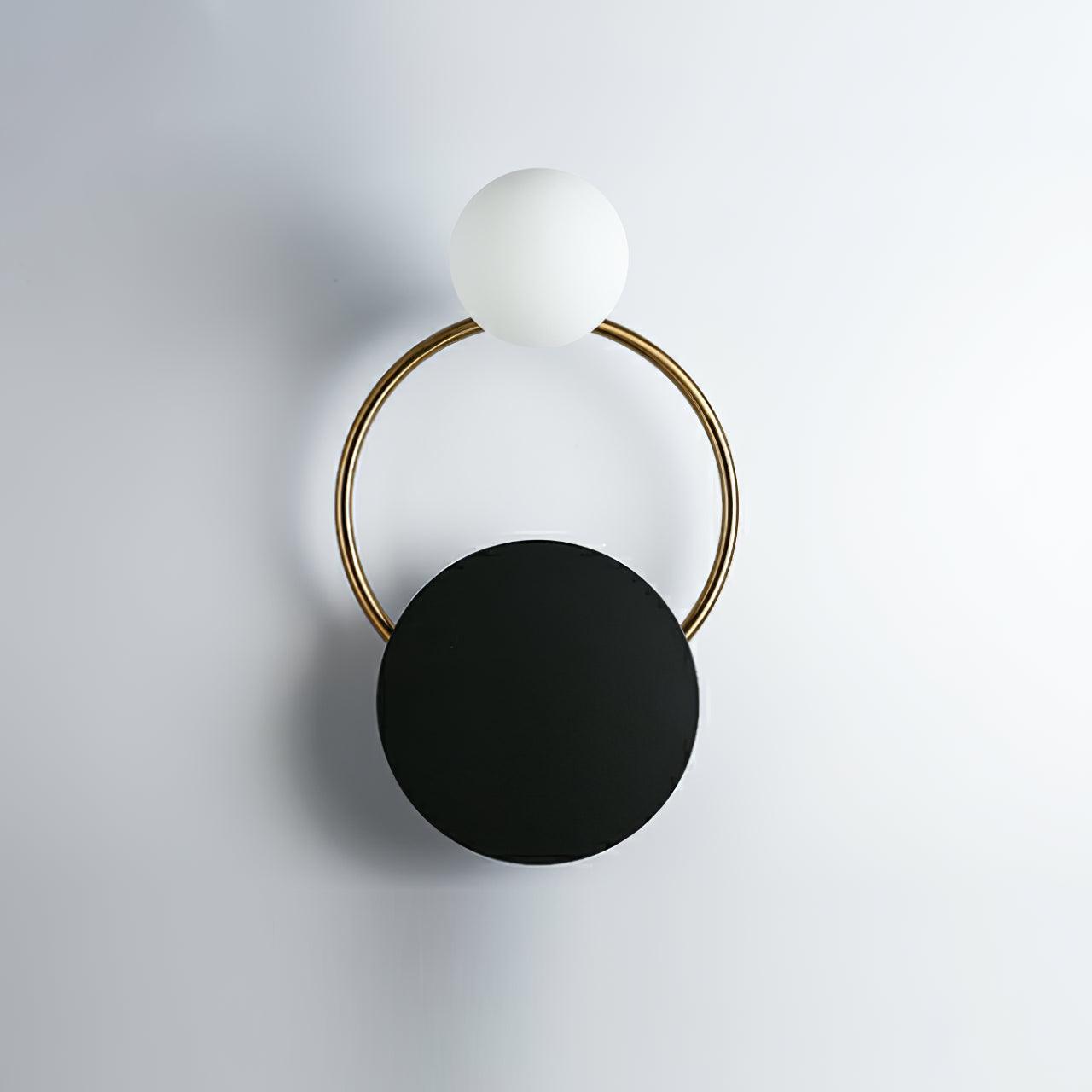 Black Circular Wall Lamp | Metal & Glass | Gold & Black