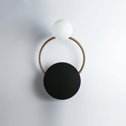 Black Circular Wall Lamp | Metal & Glass | Gold & Black