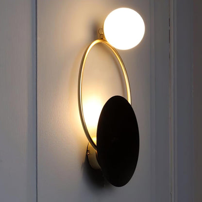 Black Circular Wall Lamp | Metal & Glass | Gold & Black