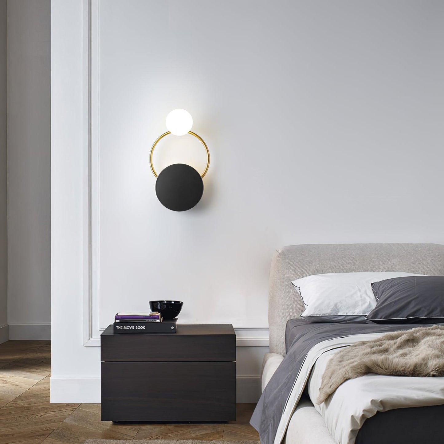 Black Circular Wall Lamp | Metal & Glass | Gold & Black