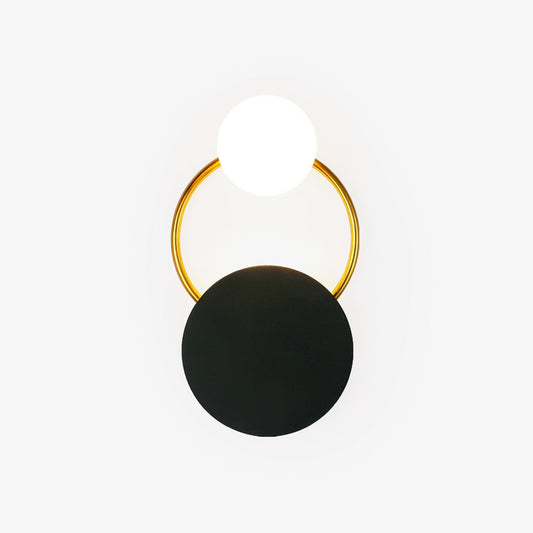 Black Circular Wall Lamp | Metal & Glass | Gold & Black