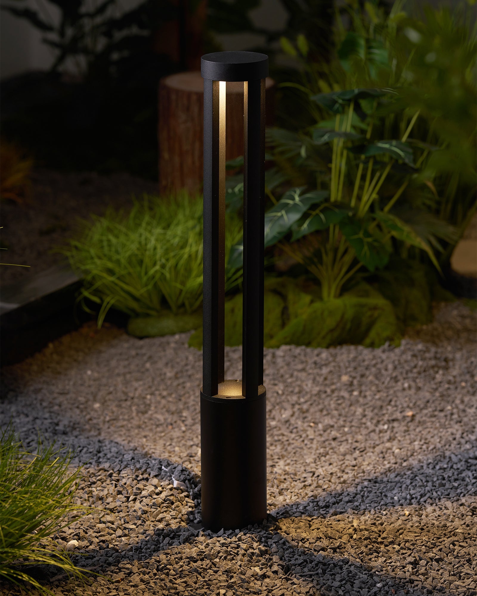 Black Cylindrical Solar Outdoor Post Light