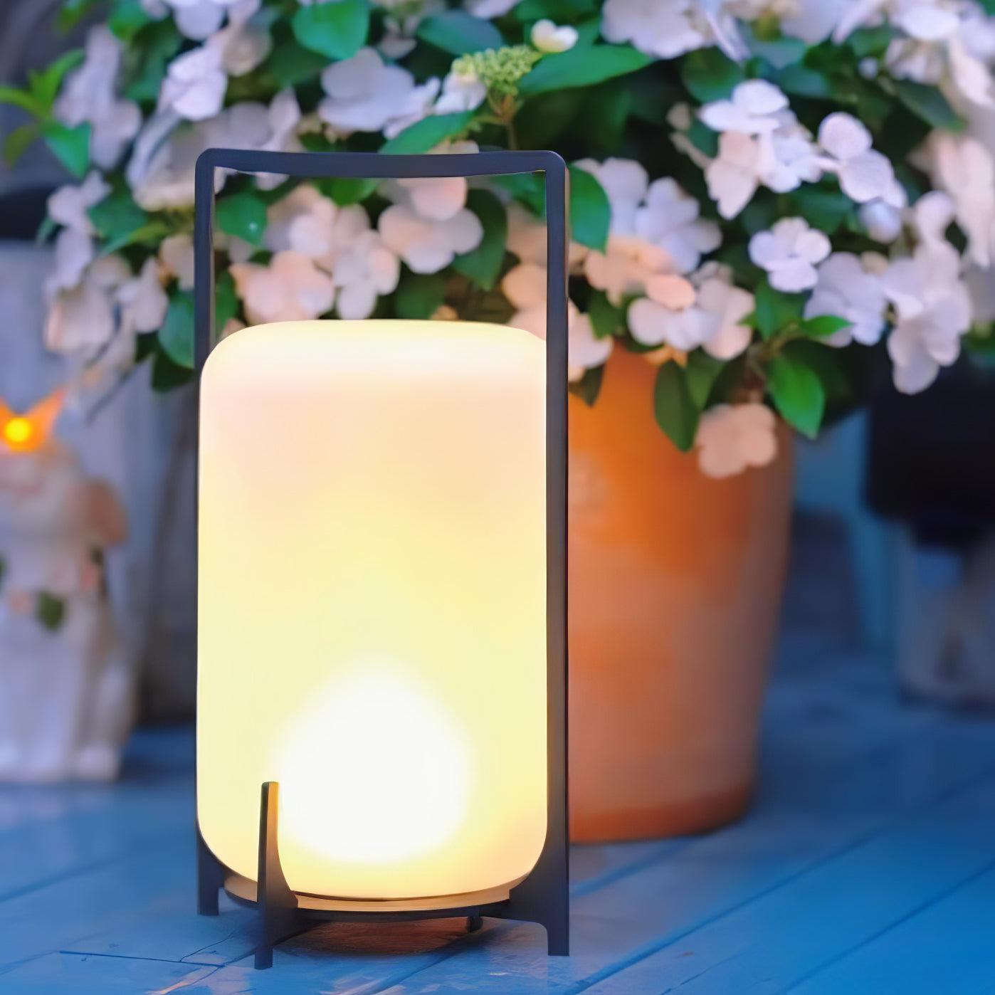 Twilight Lantern Table Lamp | Handcrafted White Glass Shade | Stainless Steel