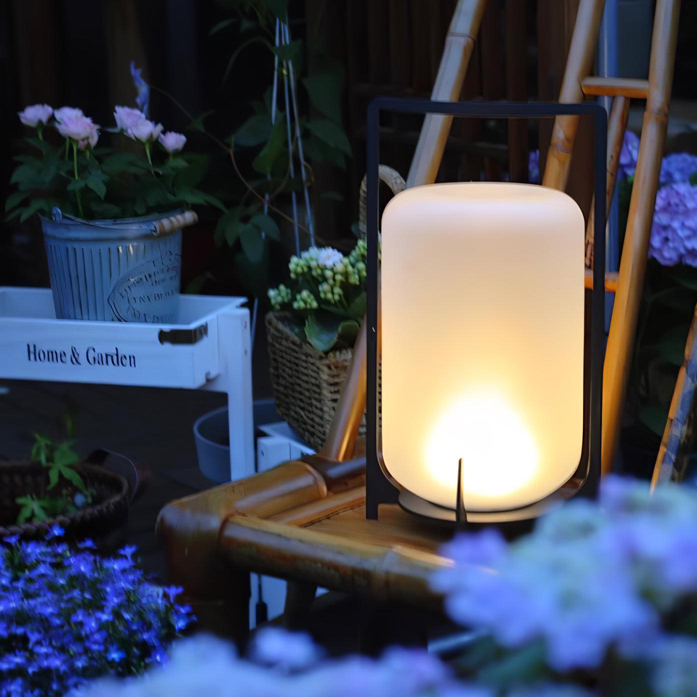 Twilight Lantern Table Lamp | Handcrafted White Glass Shade | Stainless Steel
