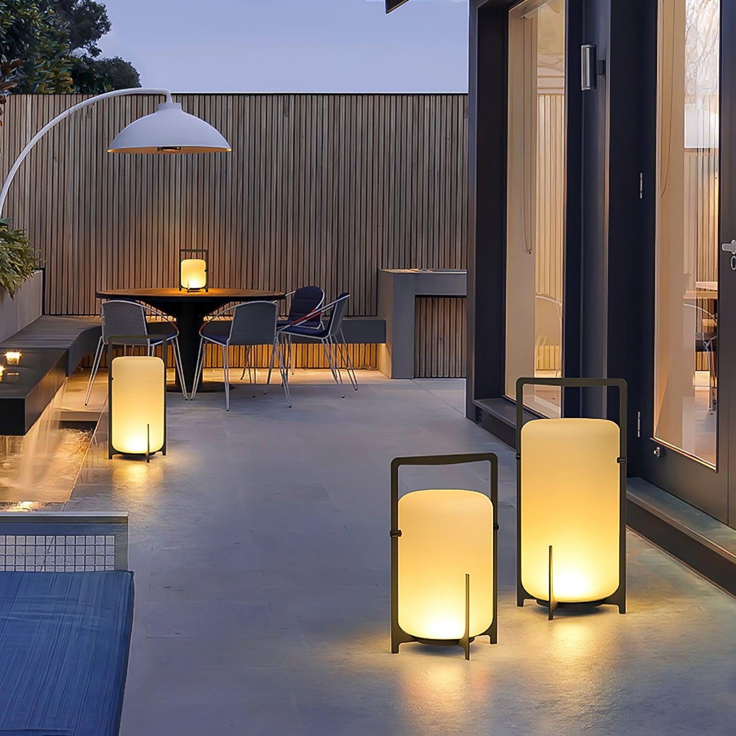 Twilight Lantern Table Lamp | Handcrafted White Glass Shade | Stainless Steel