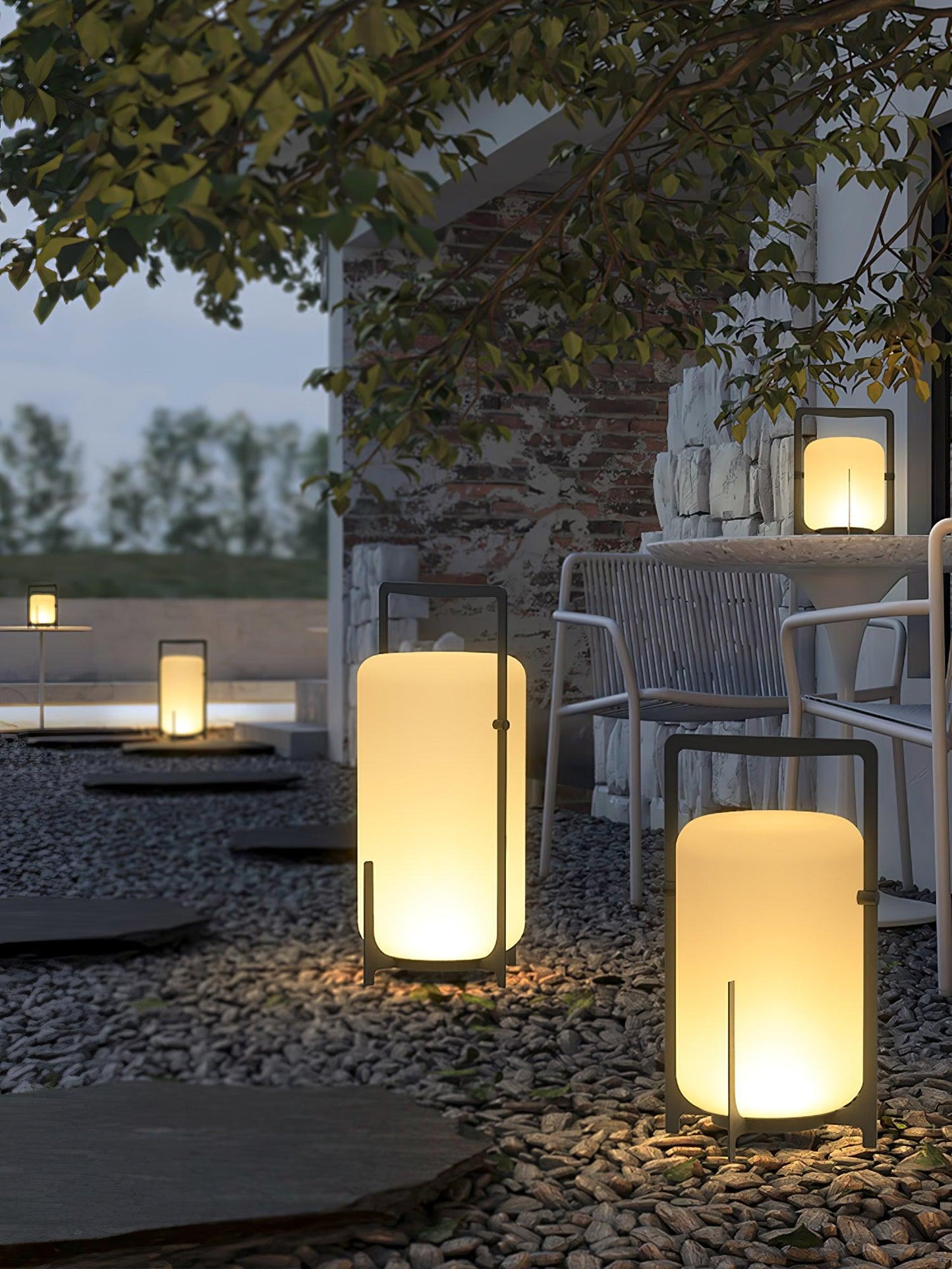 Twilight Lantern Table Lamp | Handcrafted White Glass Shade | Stainless Steel