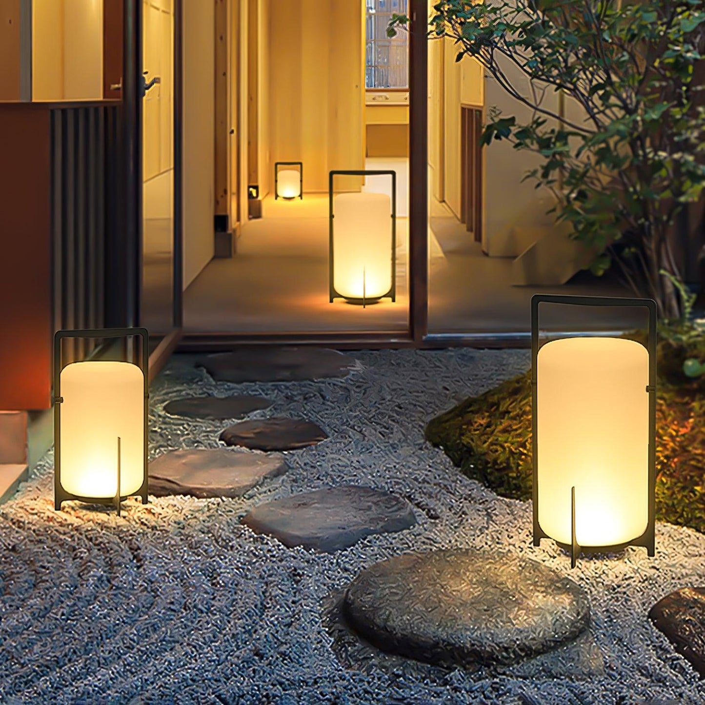 Twilight Lantern Table Lamp | Handcrafted White Glass Shade | Stainless Steel