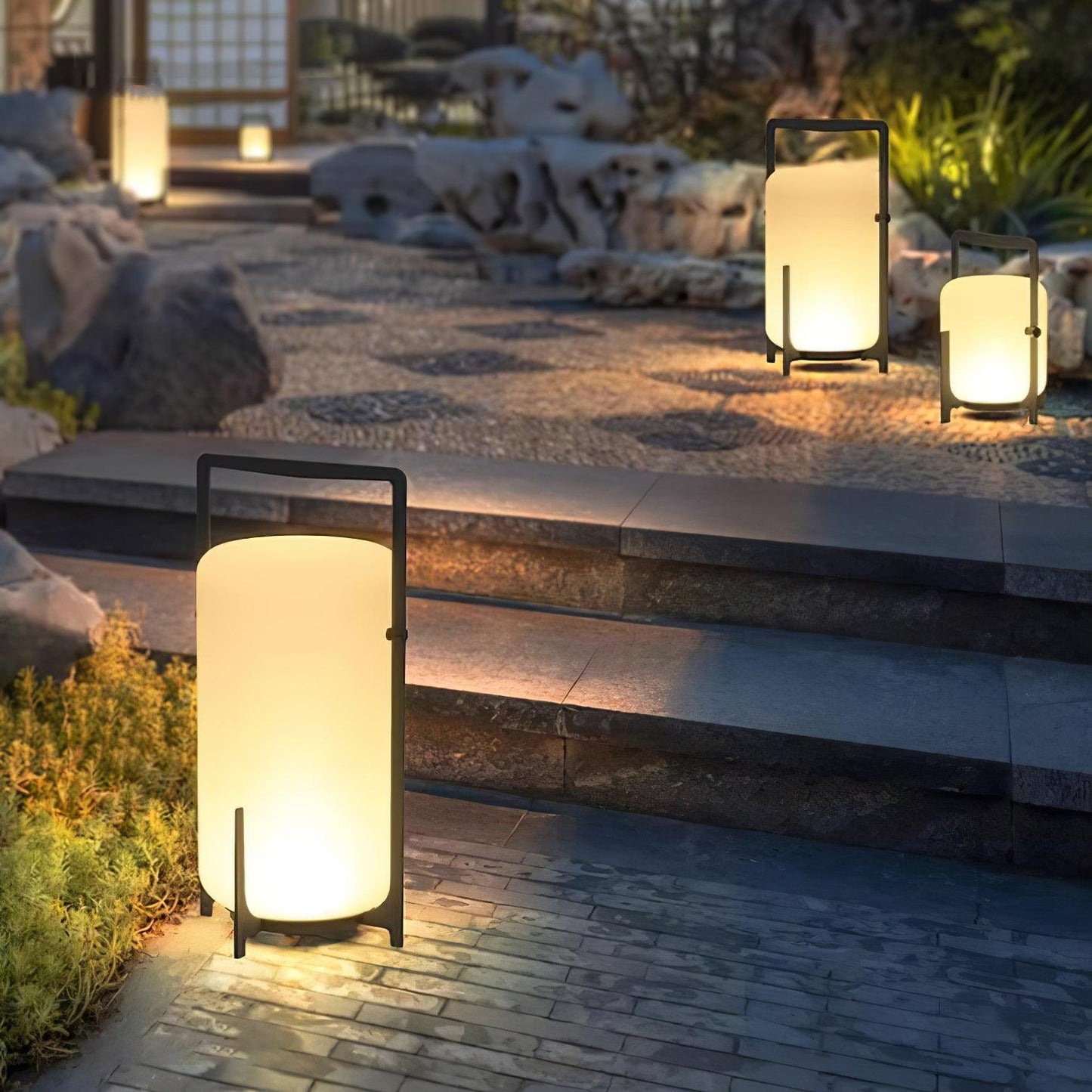 Twilight Lantern Table Lamp | Handcrafted White Glass Shade | Stainless Steel