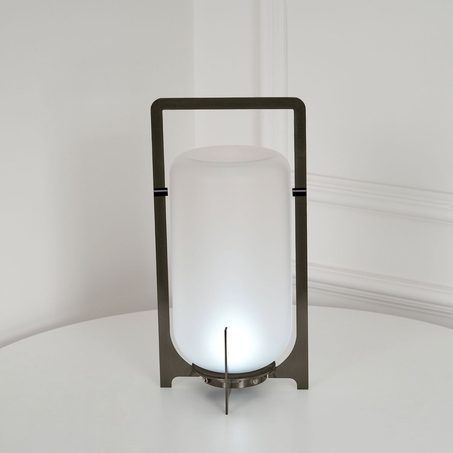 Twilight Lantern Table Light | Stainless Steel & White | 20cm Diameter