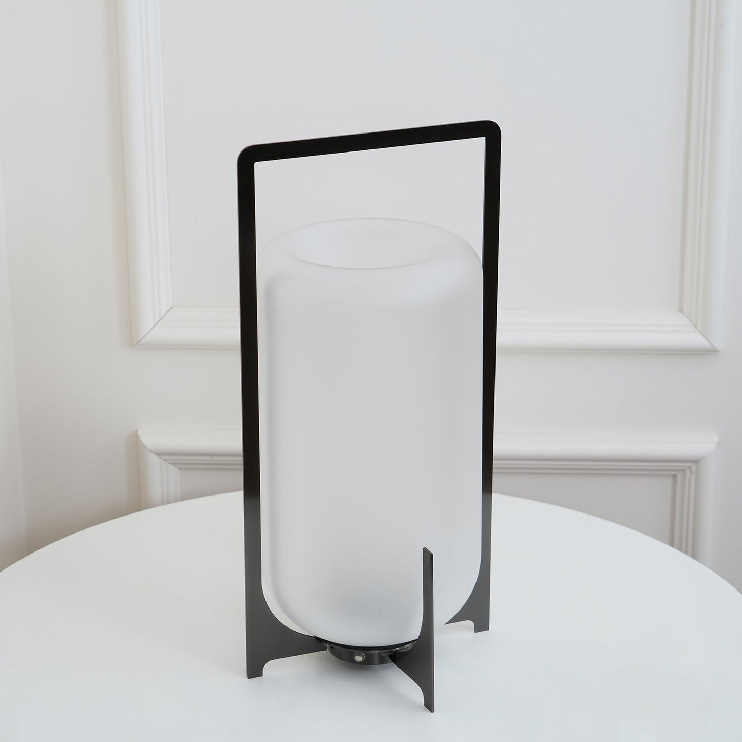 Twilight Lantern Table Lamp | Handcrafted White Glass Shade | Stainless Steel