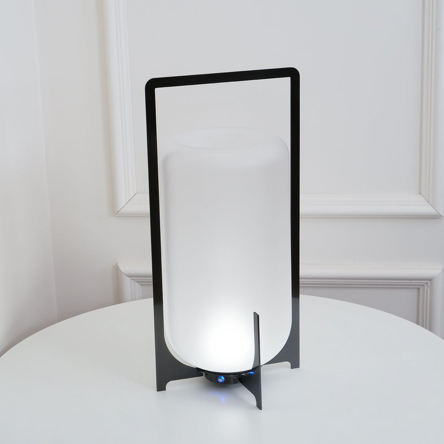 Twilight Lantern Table Lamp | Handcrafted White Glass Shade | Stainless Steel