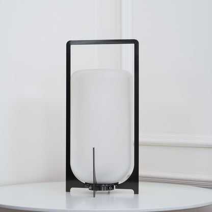 Twilight Lantern Table Lamp | Handcrafted White Glass Shade | Stainless Steel