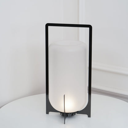 Twilight Lantern Table Lamp | Handcrafted White Glass Shade | Stainless Steel