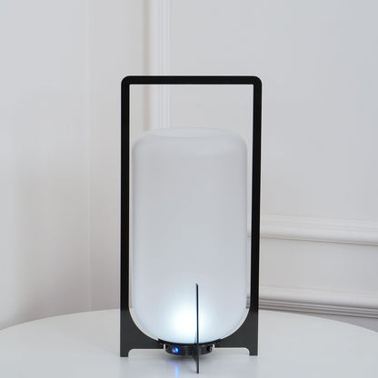 Twilight Lantern Table Lamp | Handcrafted White Glass Shade | Stainless Steel