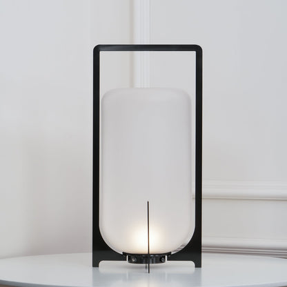 Twilight Lantern Table Lamp | Handcrafted White Glass Shade | Stainless Steel