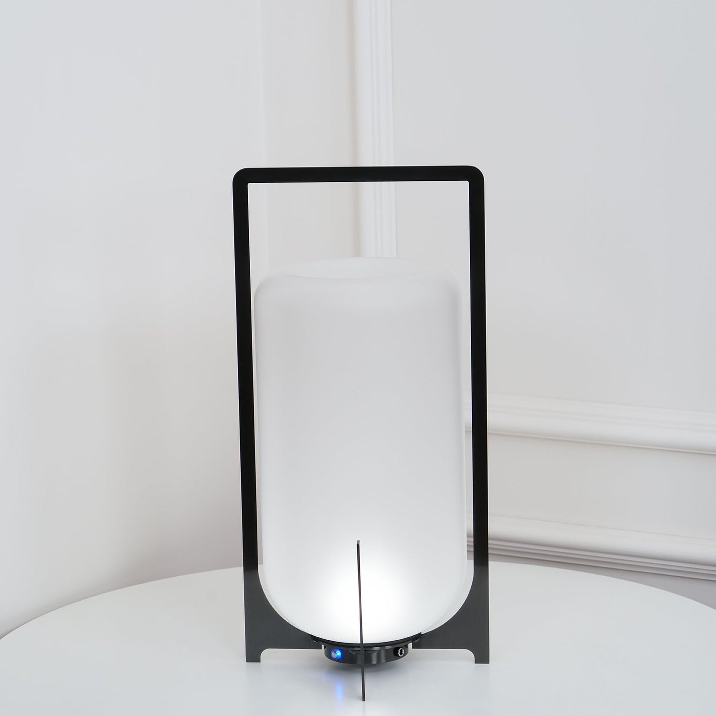 Twilight Lantern Table Lamp | Handcrafted White Glass Shade | Stainless Steel