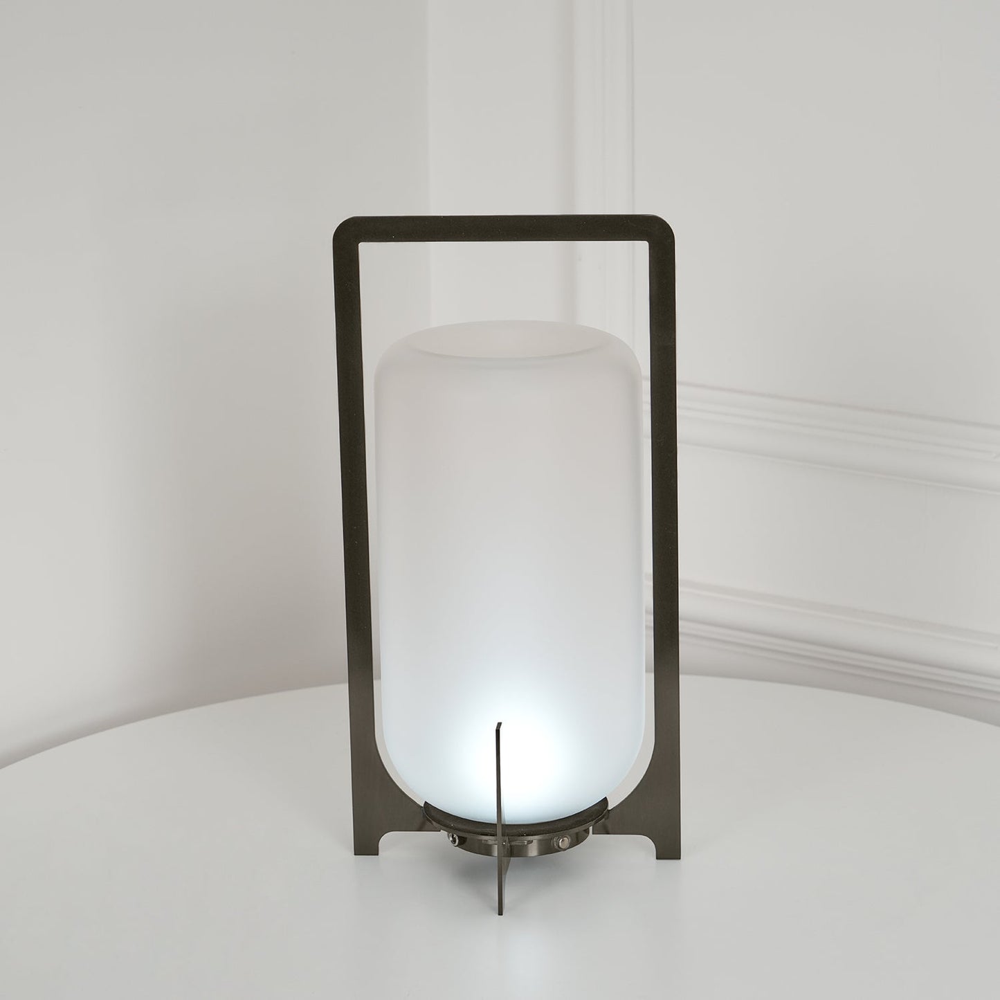 Twilight Lantern Table Light | Stainless Steel & White | 20cm Diameter