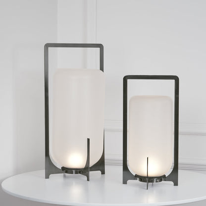 Twilight Lantern Table Light | Stainless Steel & White | 20cm Diameter